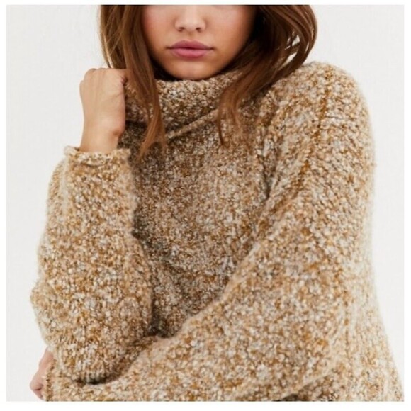 Free People Sweaters - Free People BFF Cozy Cowl Neck Oversized Sweater S Brown Boxy Long Sleeve